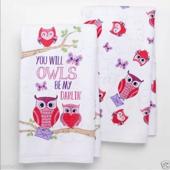 Kohl’s Other - Valentines Kitchen Towels 2pc 🦉Owls Darling NWT
